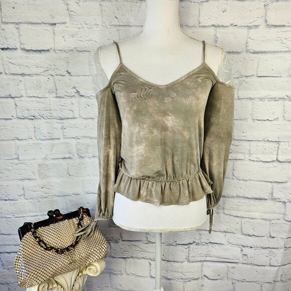 American Eagle Outfitters Tops - American Eagle Size S Green Tie Dye Soft & Sexy Cold Shoulder Long Sleeve Top